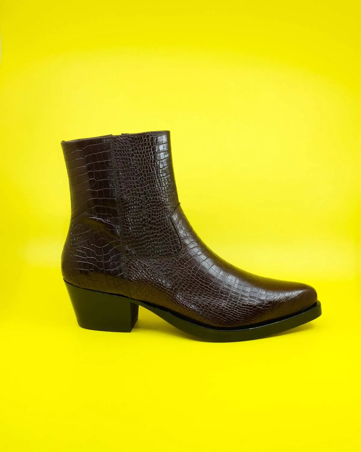 Leather Crocodile Western Boots - Brown