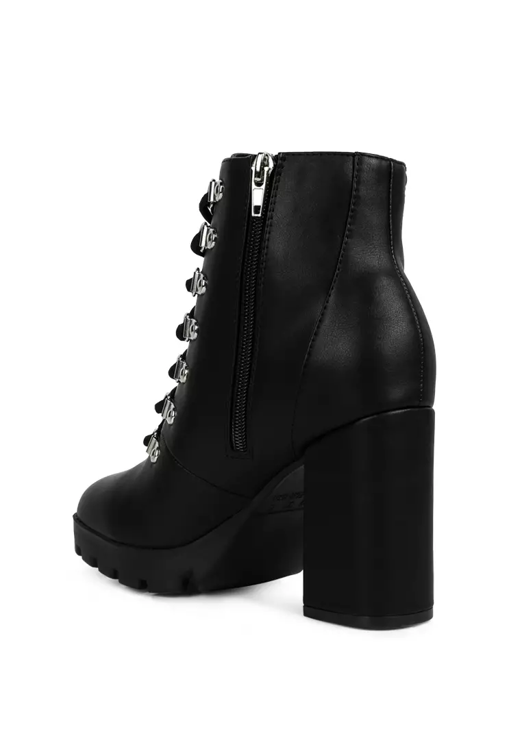 London Rag Black Lace Up Block Heel Boots