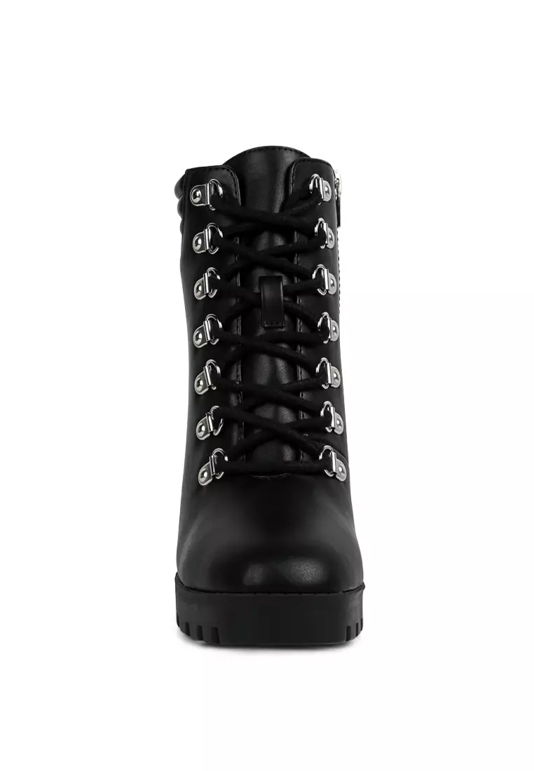 London Rag Black Lace Up Block Heel Boots