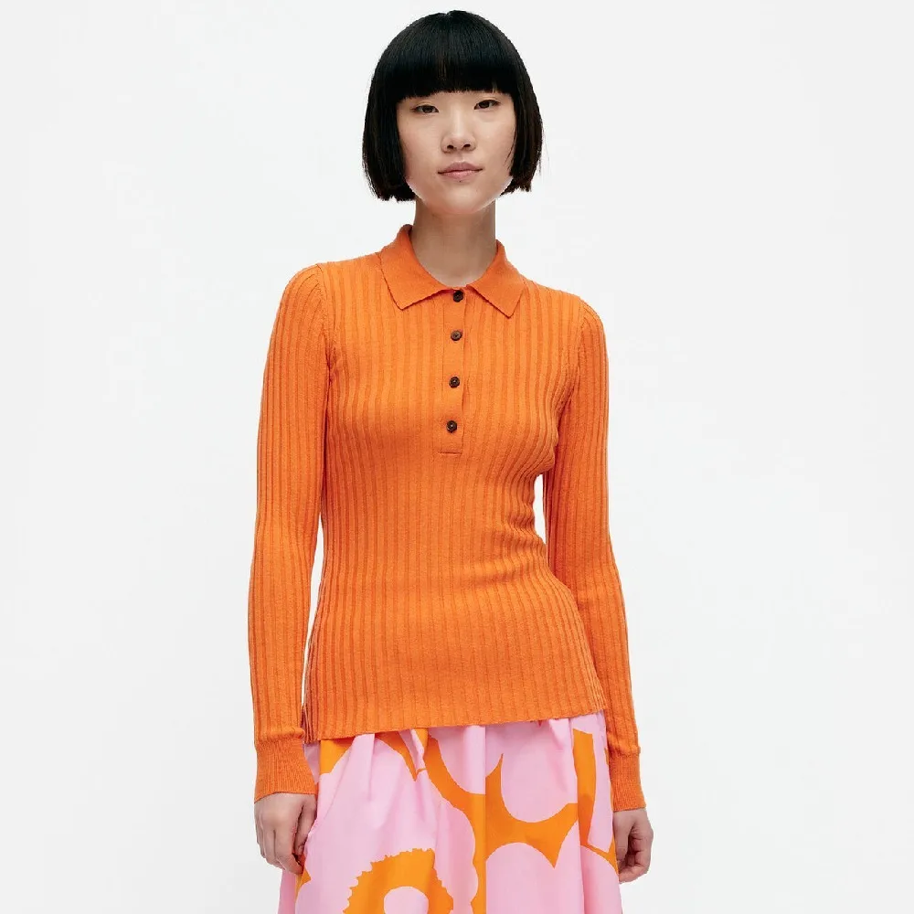 marimekko  |Casual Style Wool Rib Long Sleeves Plain Office Style