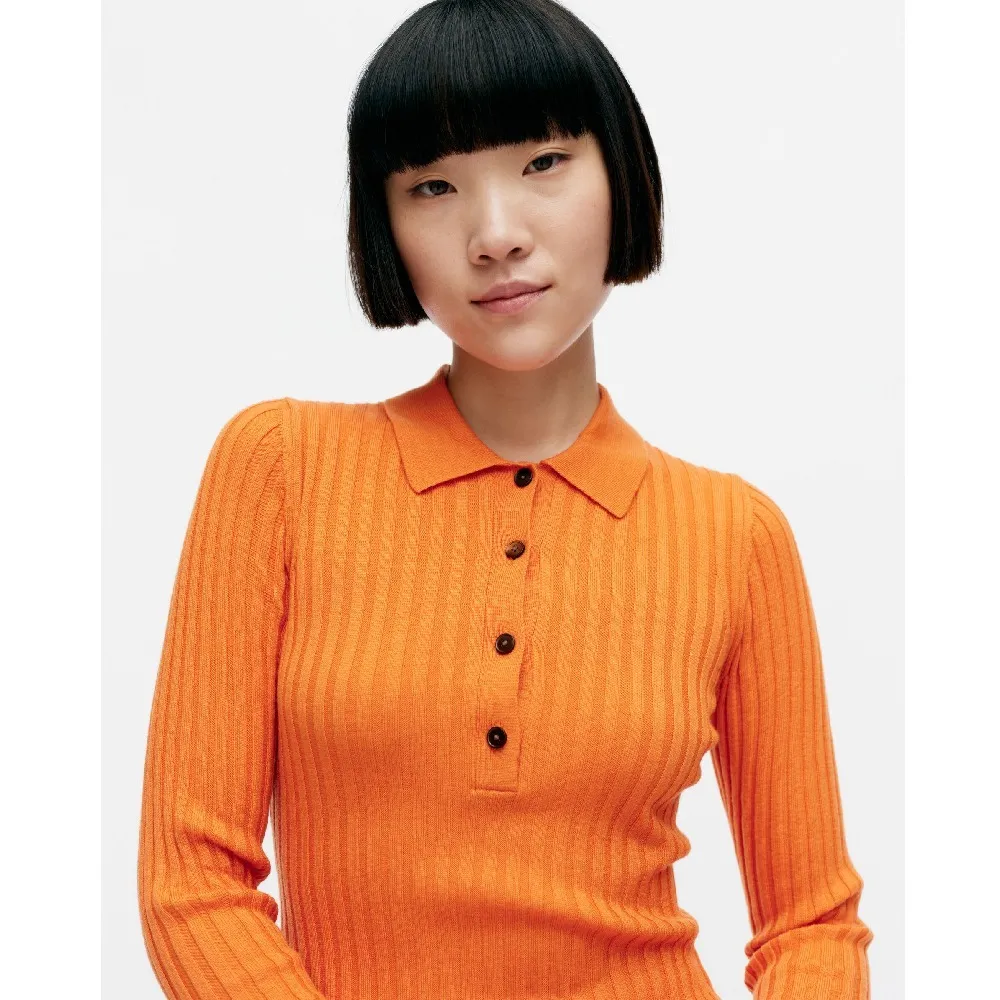 marimekko  |Casual Style Wool Rib Long Sleeves Plain Office Style