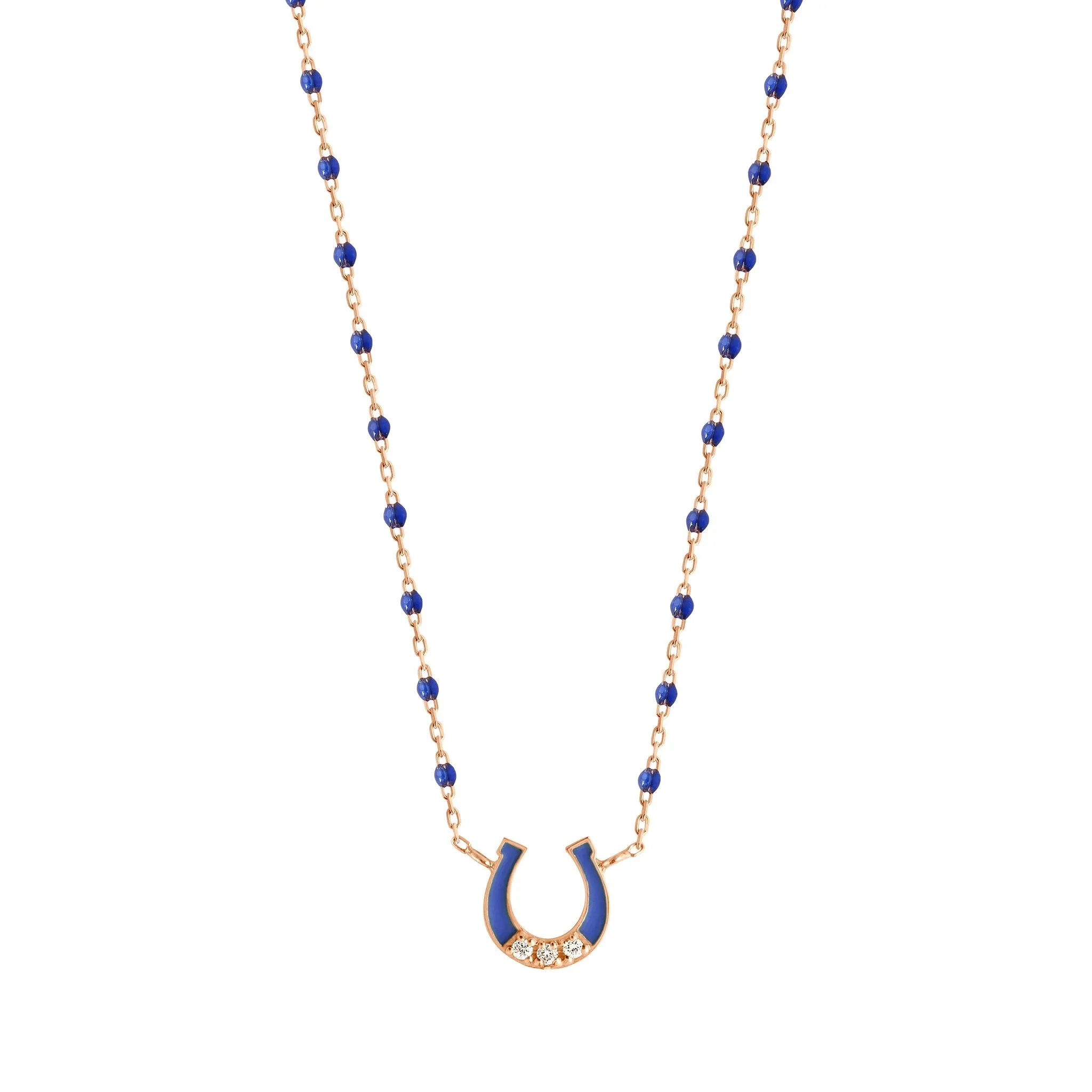 Mini Horseshoe Diamond Lapis necklace, Rose Gold, 16.5