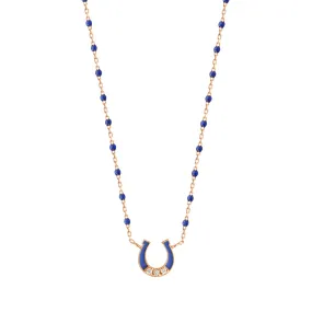 Mini Horseshoe Diamond Lapis necklace, Rose Gold, 16.5