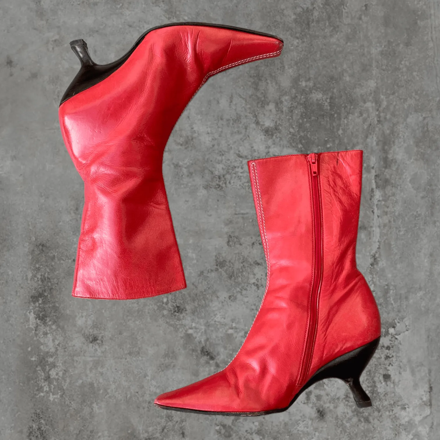 MIU MIU RED LEATHER BOOTIES - EU 36 / UK 3