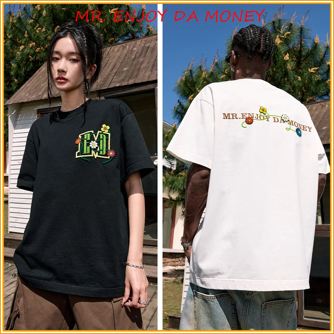 MR. ENJOY DA MONEY  |Crew Neck Flower Patterns Unisex Street Style Cotton