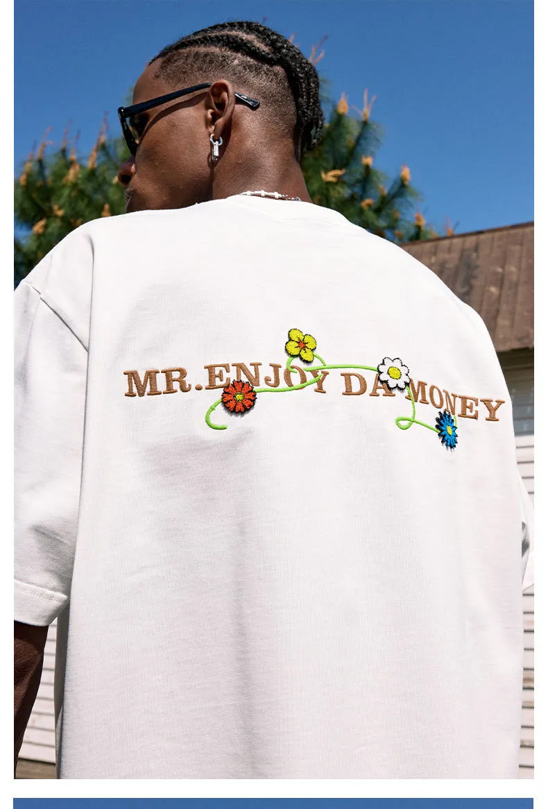 MR. ENJOY DA MONEY  |Crew Neck Flower Patterns Unisex Street Style Cotton