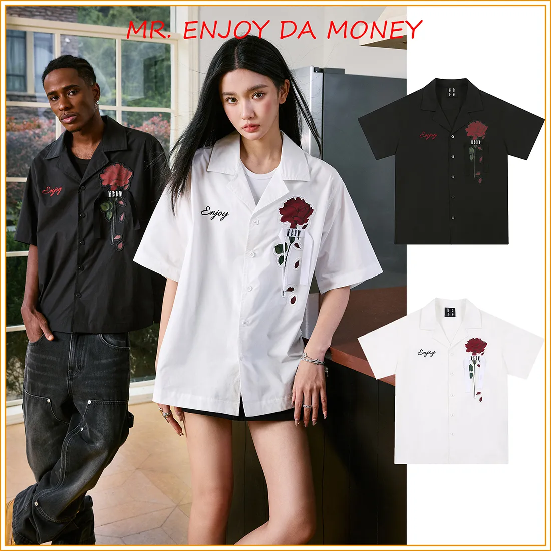 MR. ENJOY DA MONEY  |Flower Patterns Unisex Street Style Cotton Short Sleeves