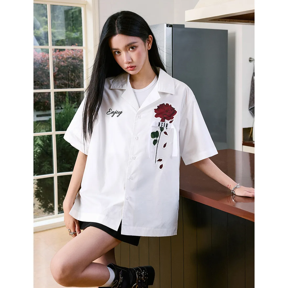 MR. ENJOY DA MONEY  |Flower Patterns Unisex Street Style Cotton Short Sleeves