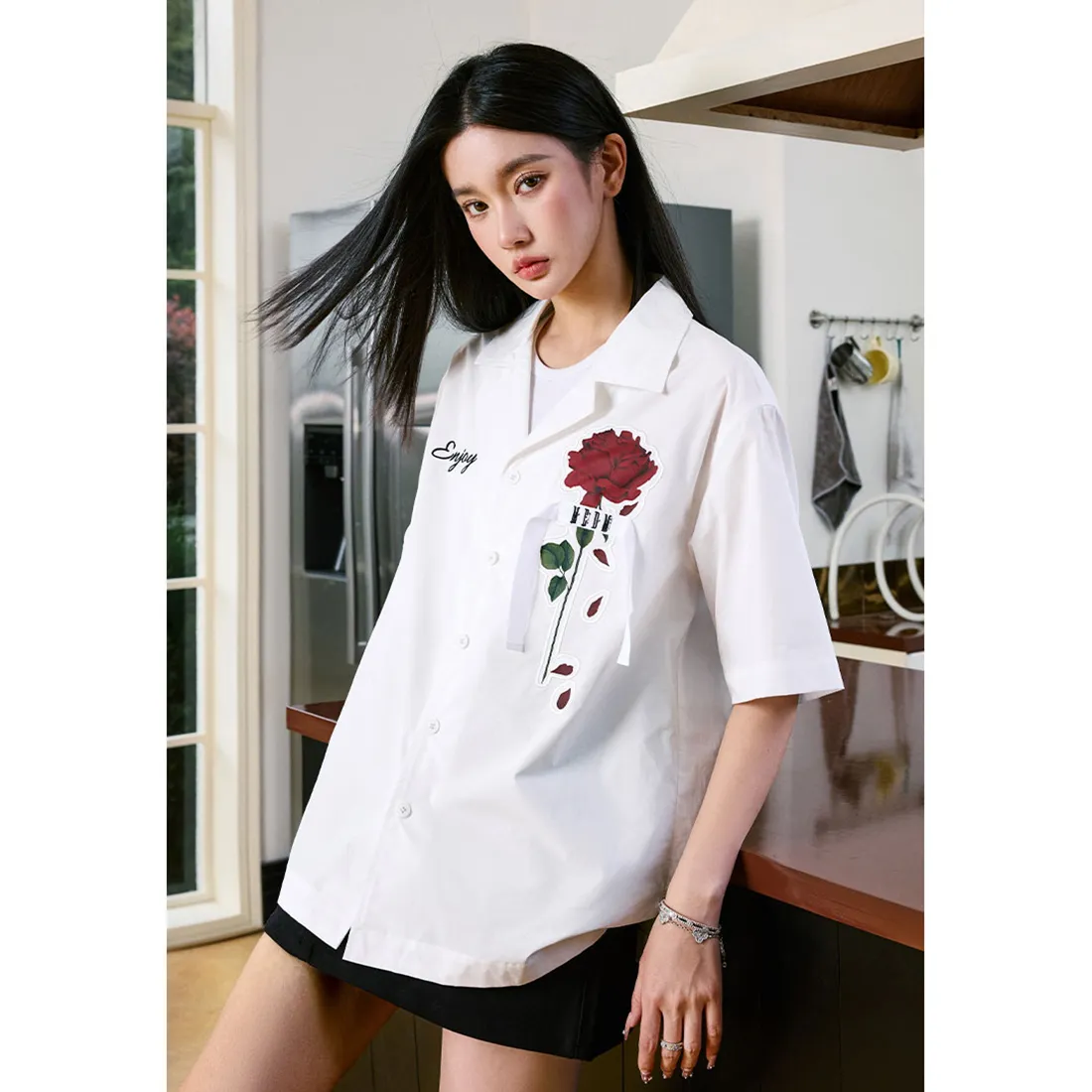 MR. ENJOY DA MONEY  |Flower Patterns Unisex Street Style Cotton Short Sleeves