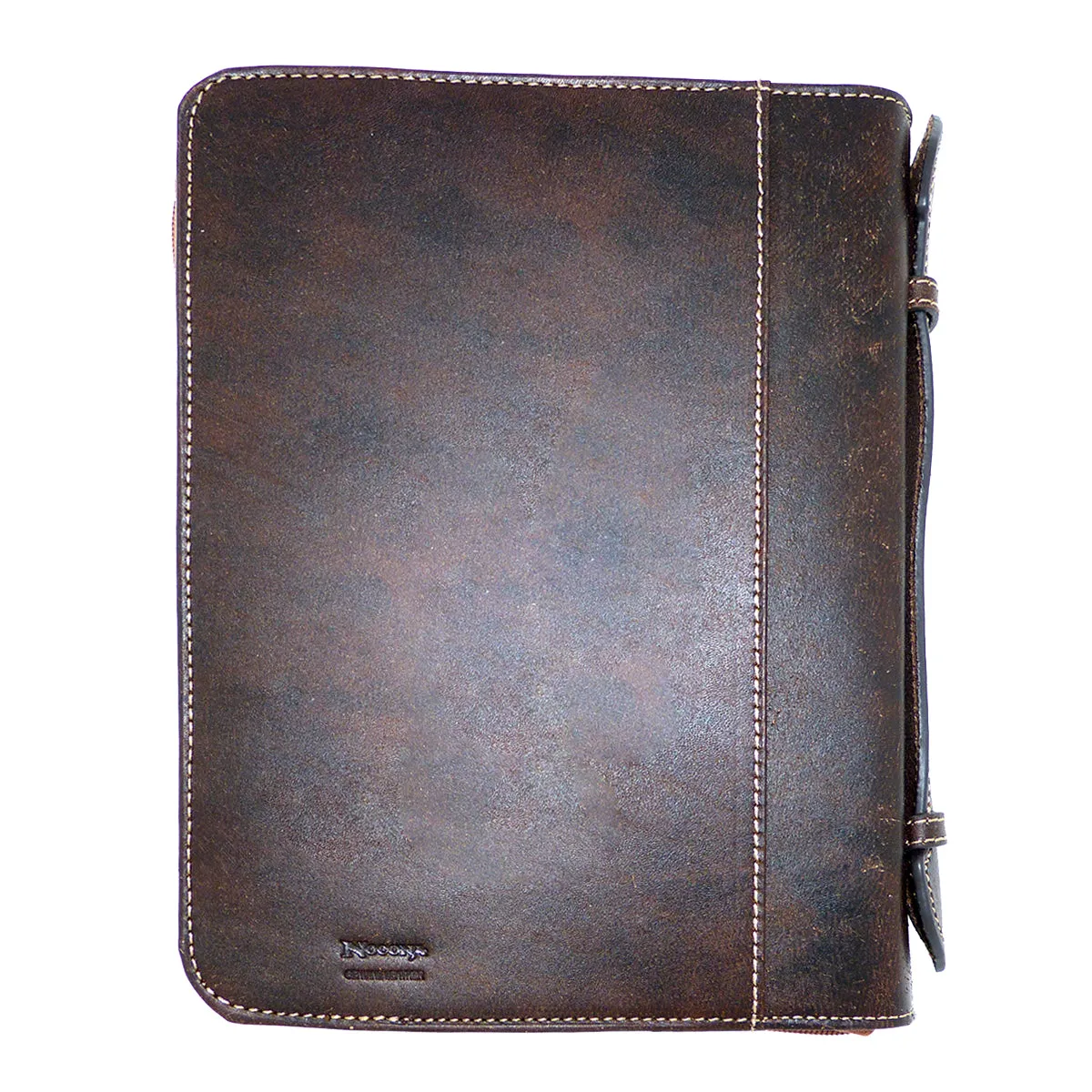 Nocona Western Bible Leather Cover Tooled Diagonal Cross Zippered Brown