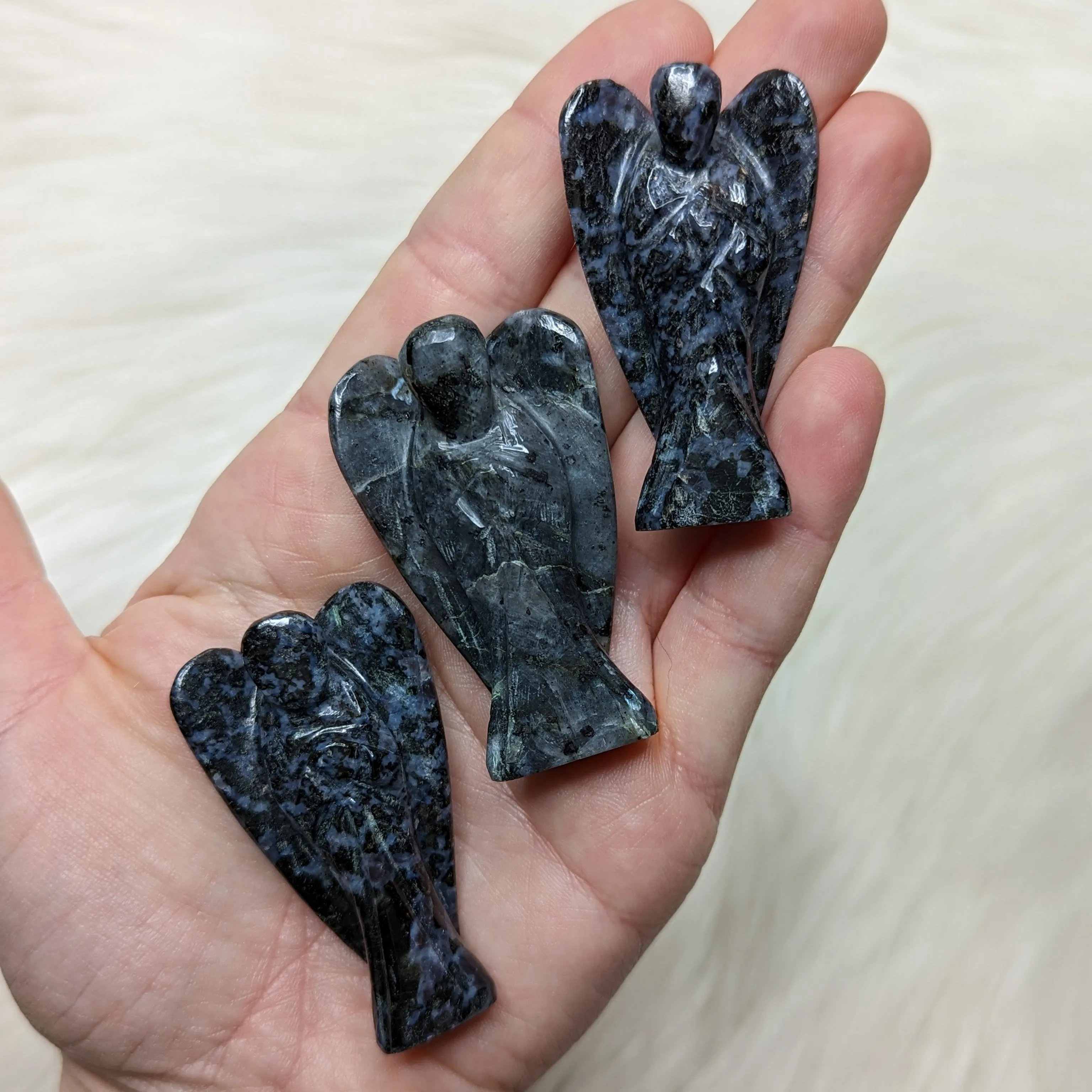 One Indigo Gabbro (Mystic Merlinite) Angel Carving