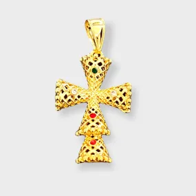 Ornate filigree cross pendant in 18k of gold layering