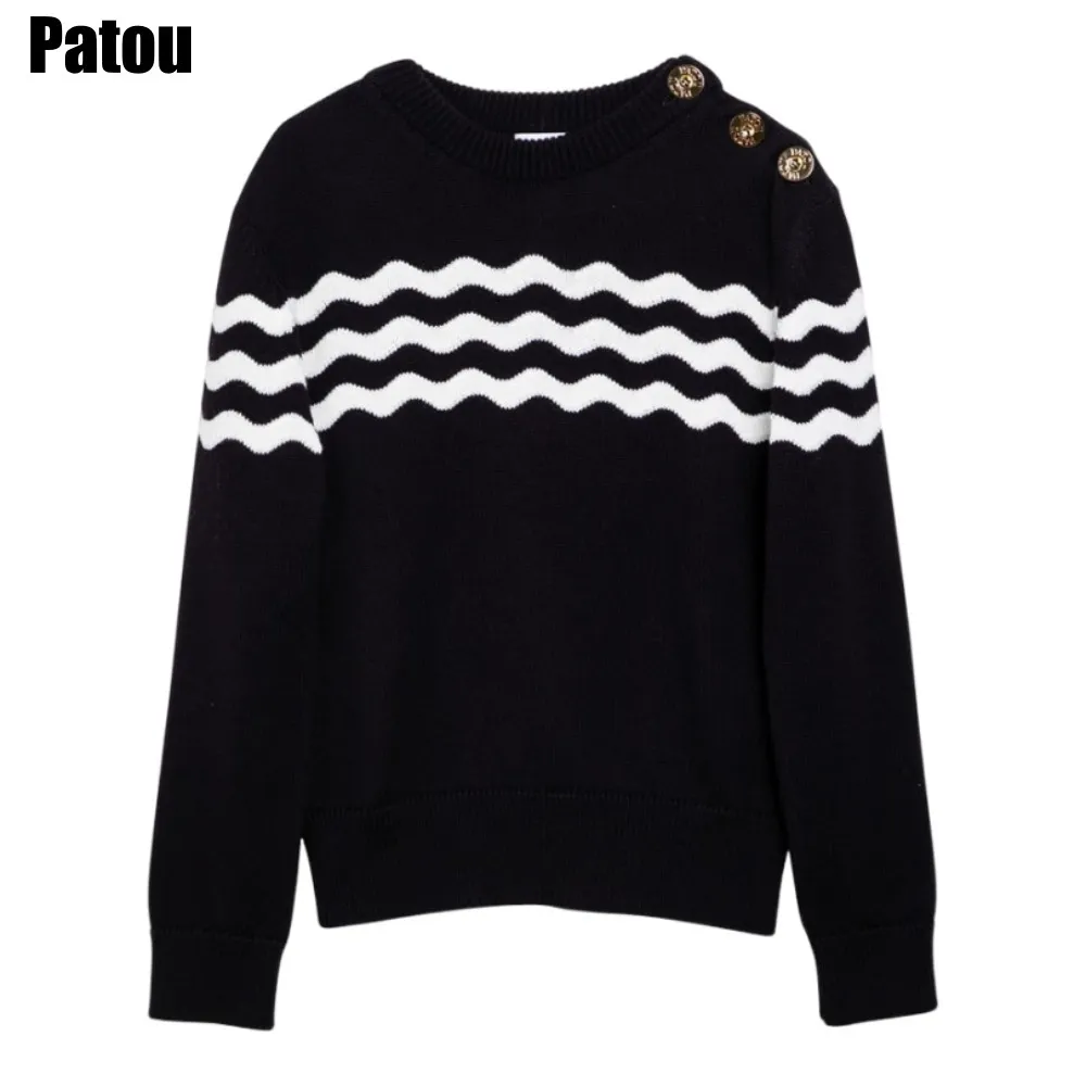 PATOU  |Crew Neck Casual Style Unisex Wool Rib Street Style