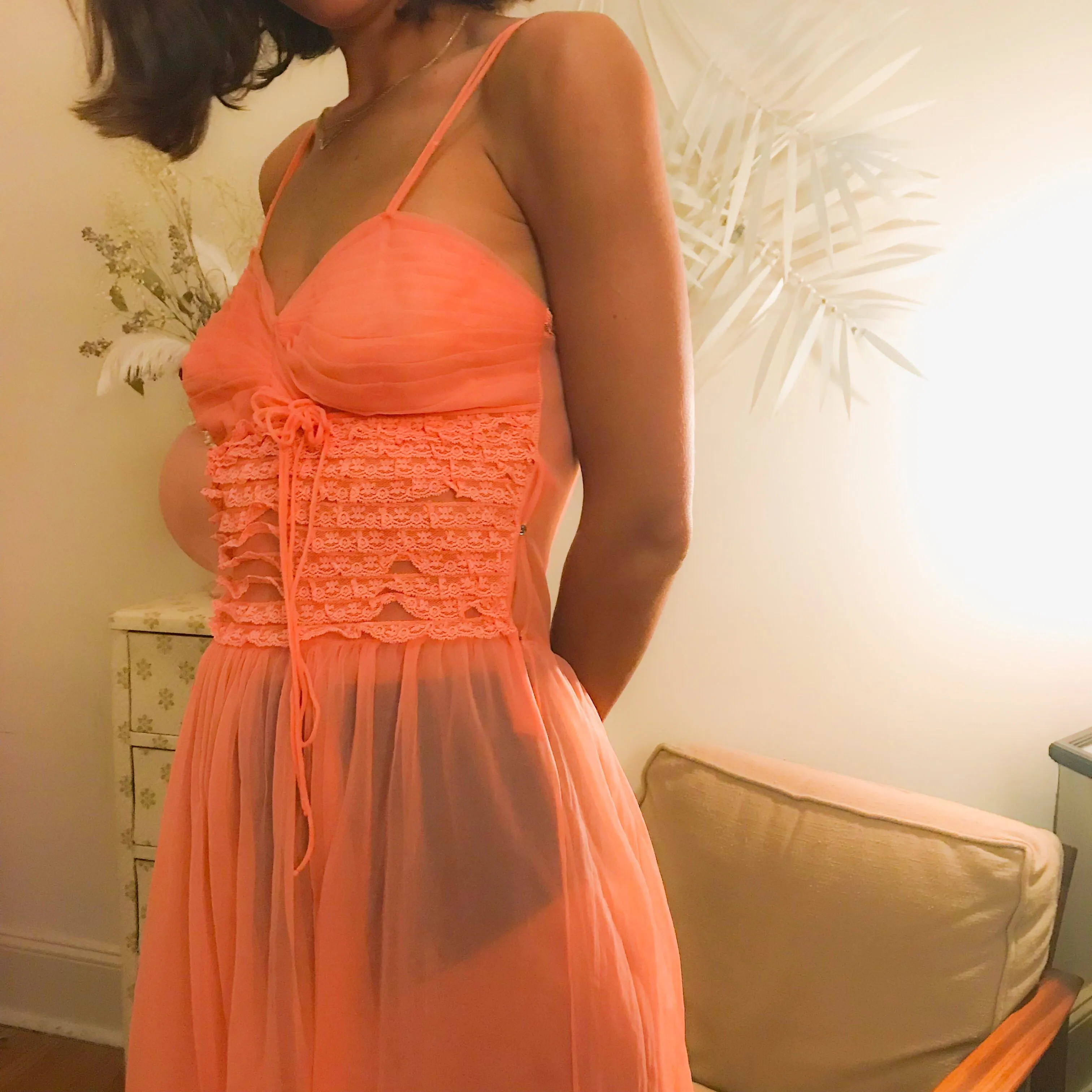 Peach sheer mesh dress