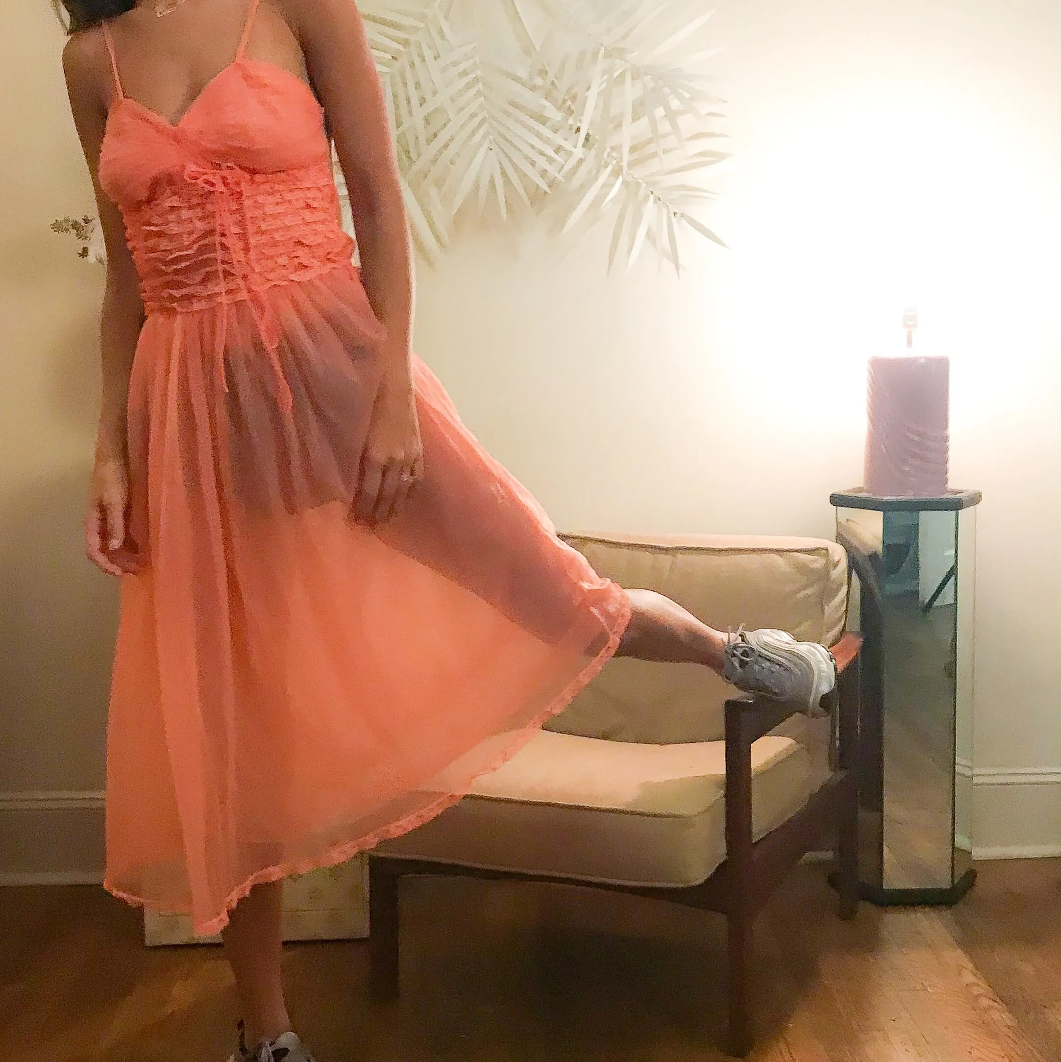 Peach sheer mesh dress