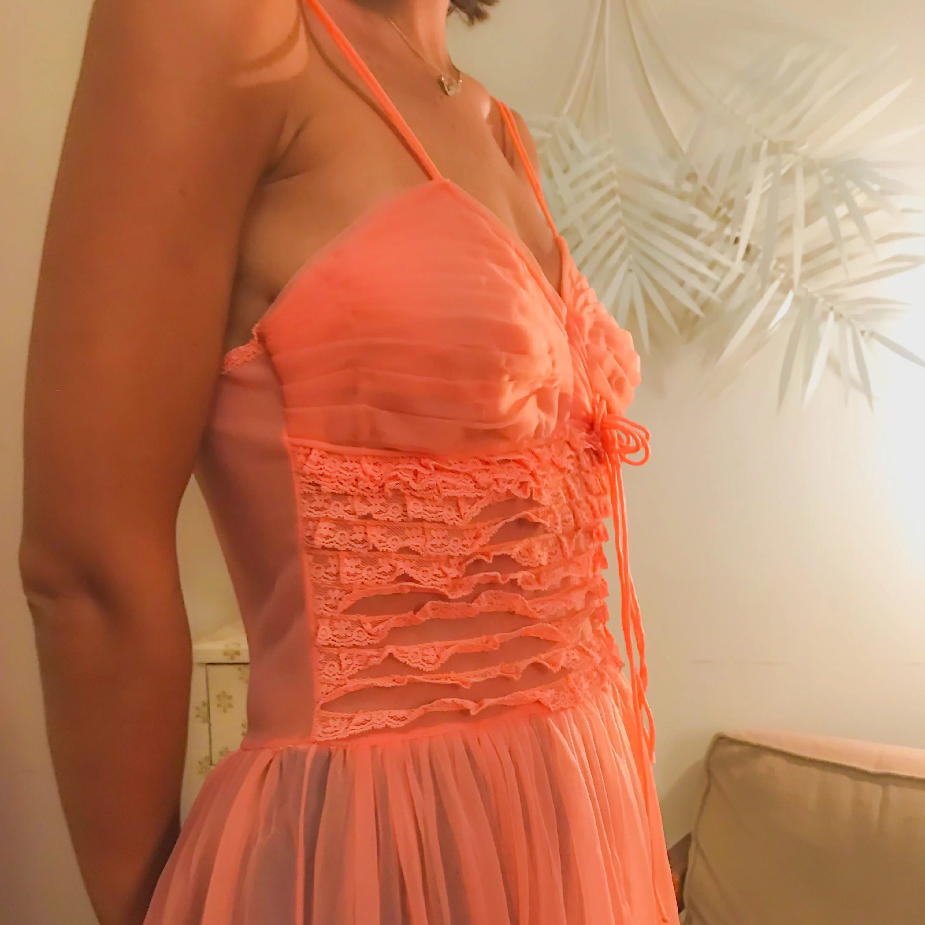 Peach sheer mesh dress