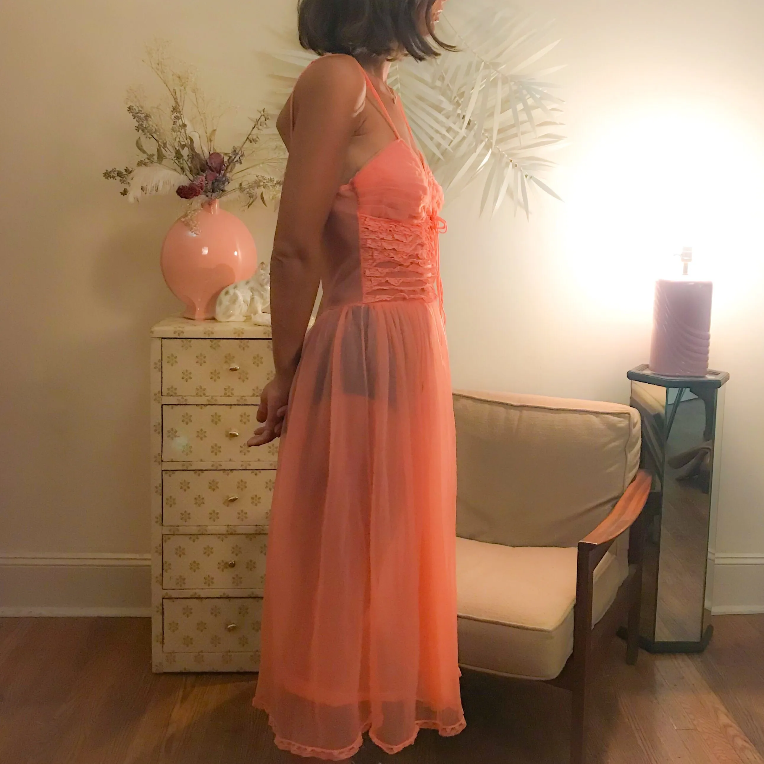 Peach sheer mesh dress