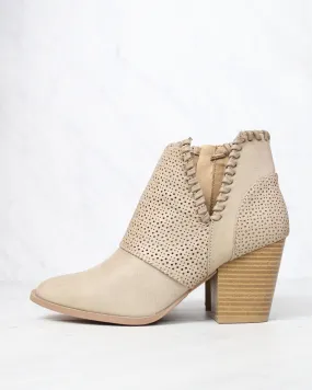 Perforated Chunky Heeled Booties in Burnish Taupe PU