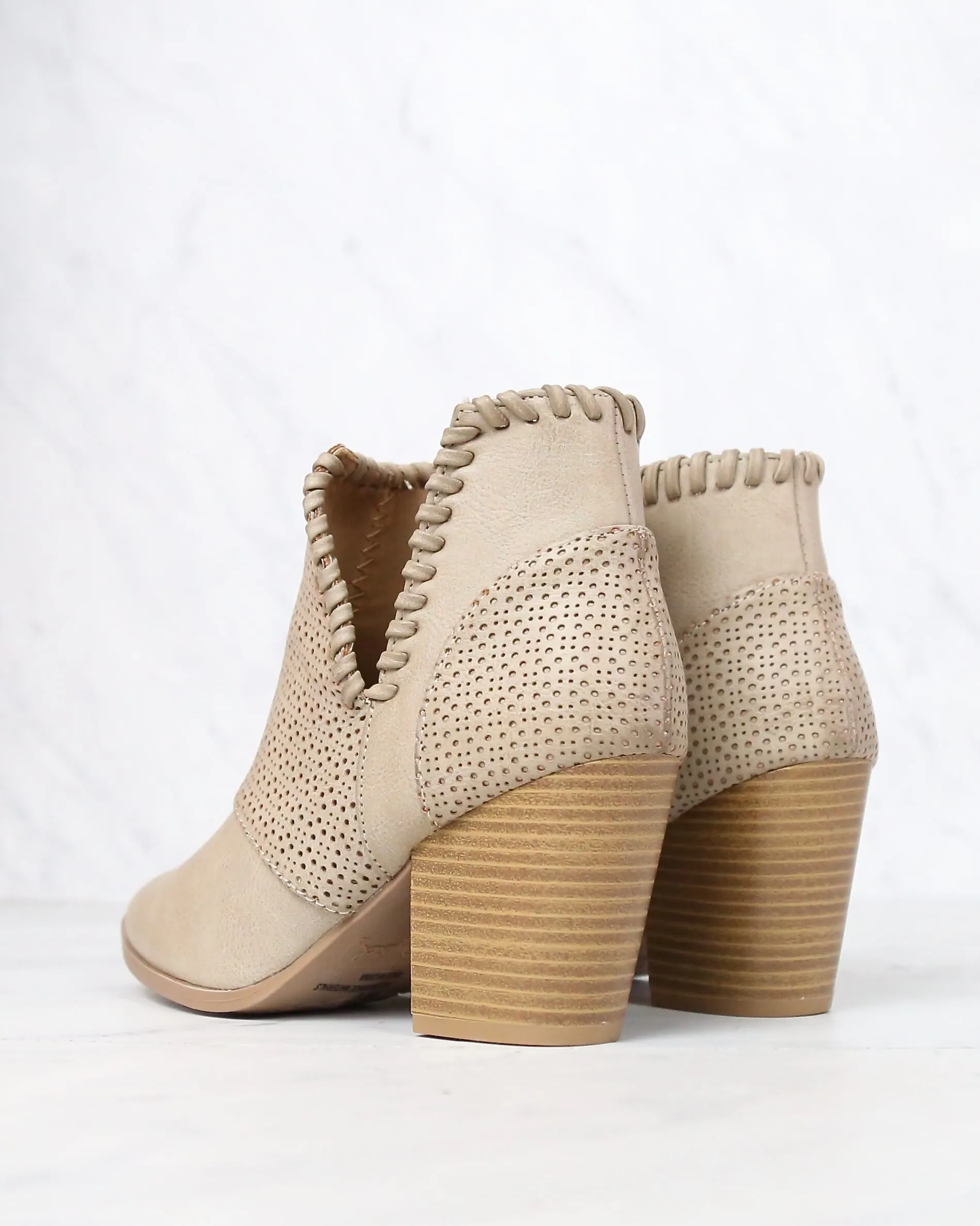 Perforated Chunky Heeled Booties in Burnish Taupe PU