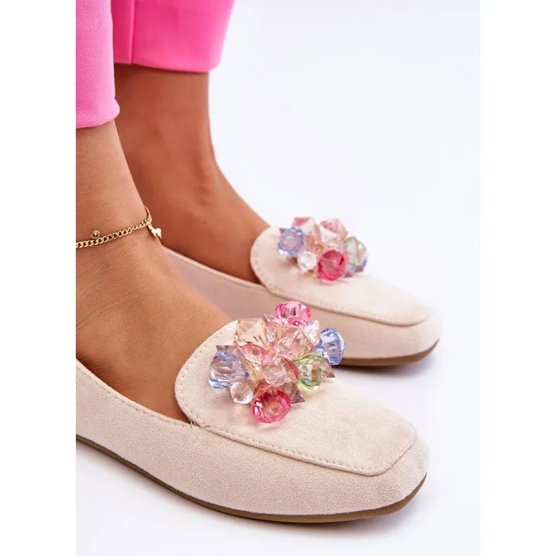 PS1 Suede moccasins with decorative crystals beige Arvilla