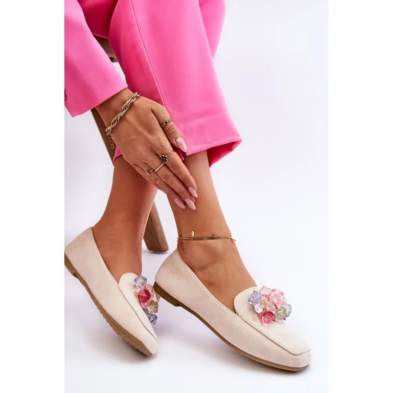 PS1 Suede moccasins with decorative crystals beige Arvilla