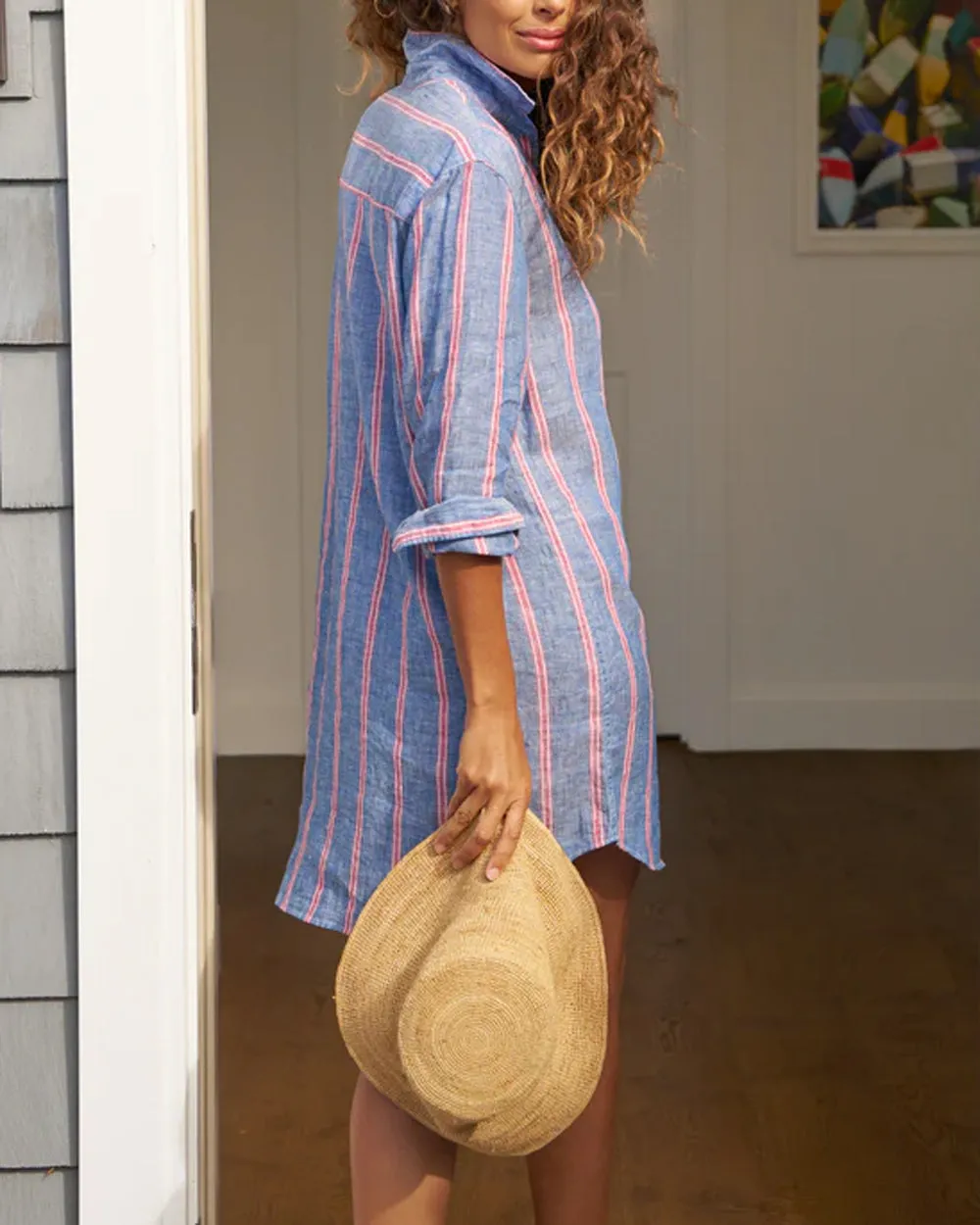 Red and Navy Stripe Linen Mary Shirt Dress