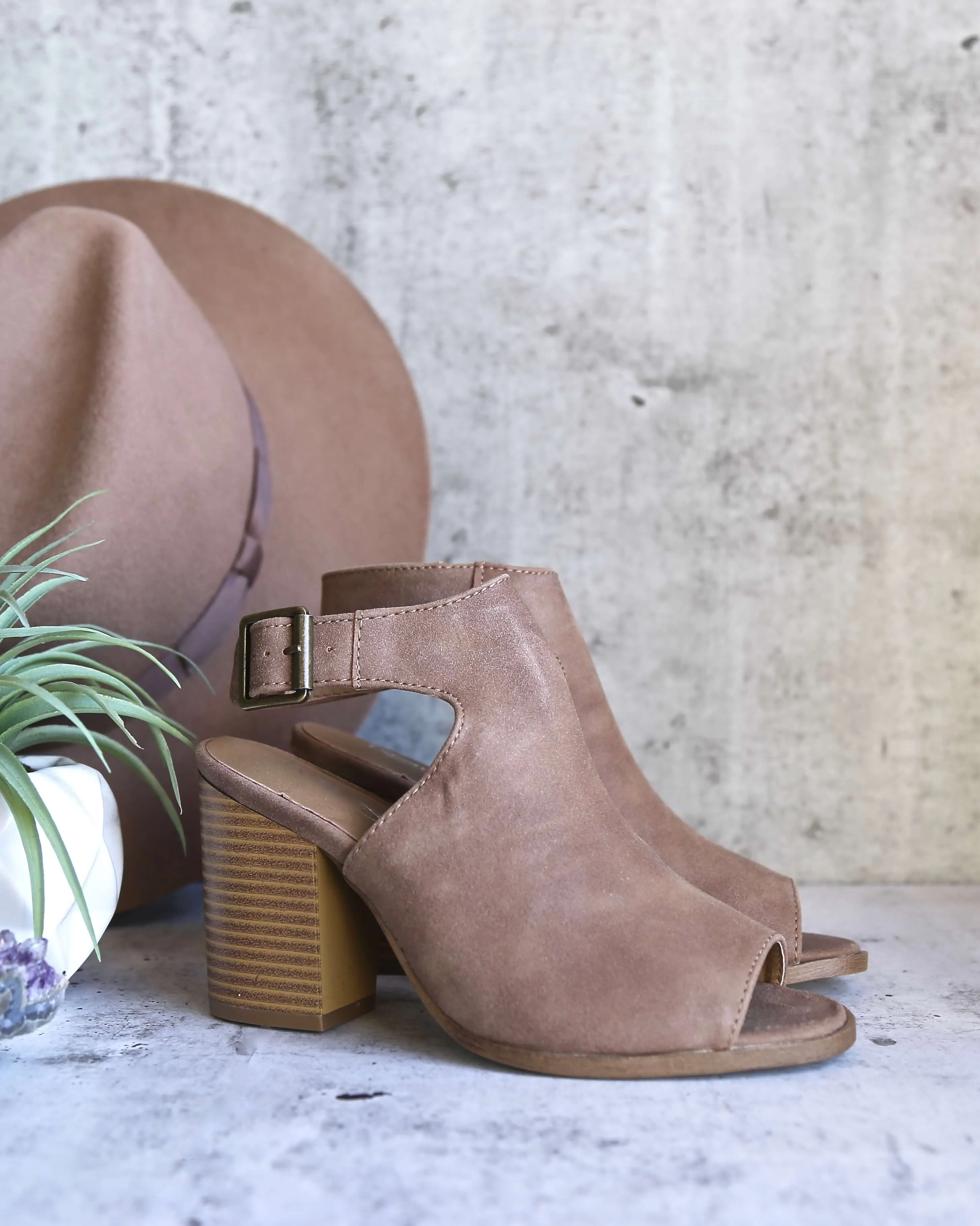 Renee Peep Toe Heeled Booties in Taupe