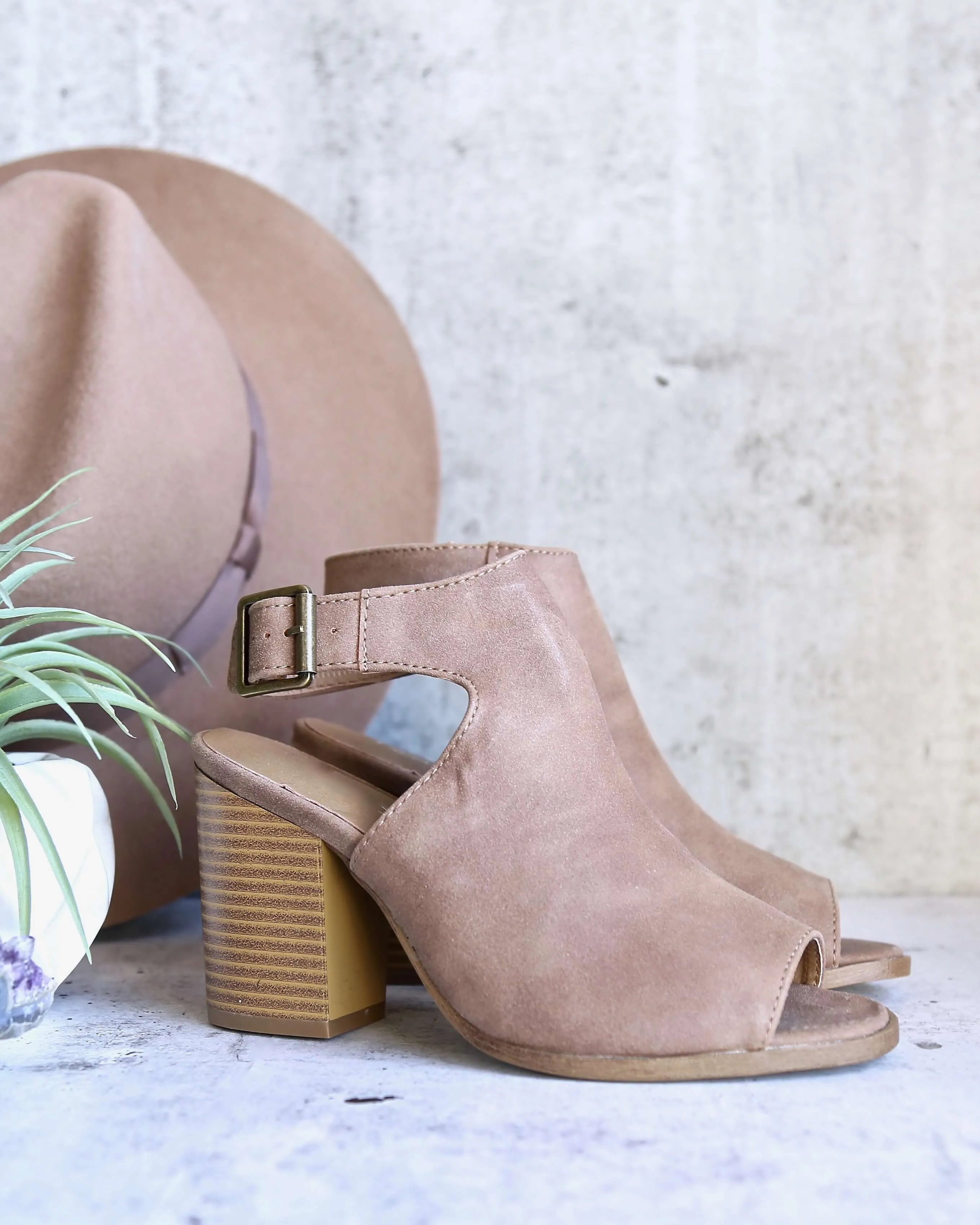 Renee Peep Toe Heeled Booties in Taupe