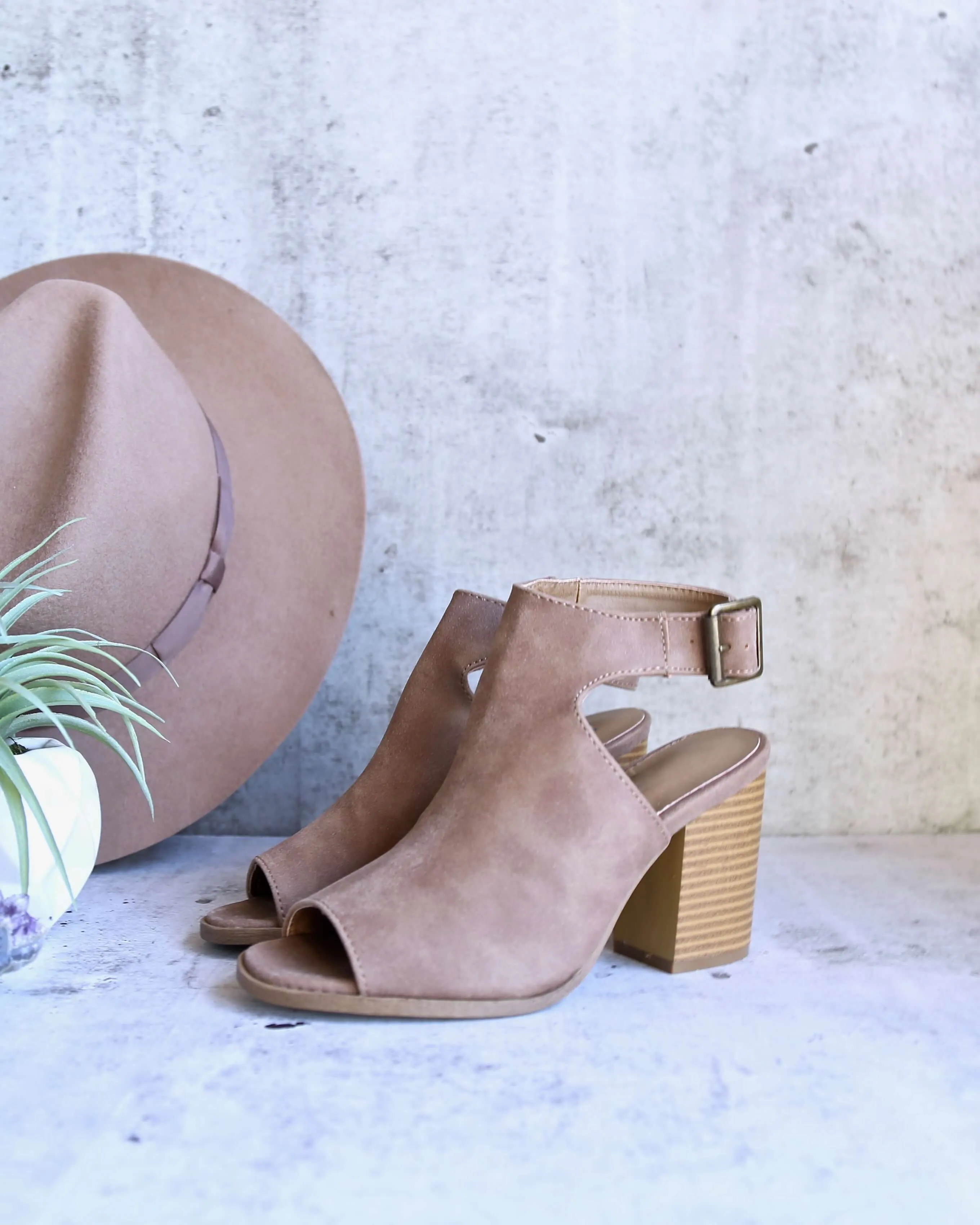 Renee Peep Toe Heeled Booties in Taupe