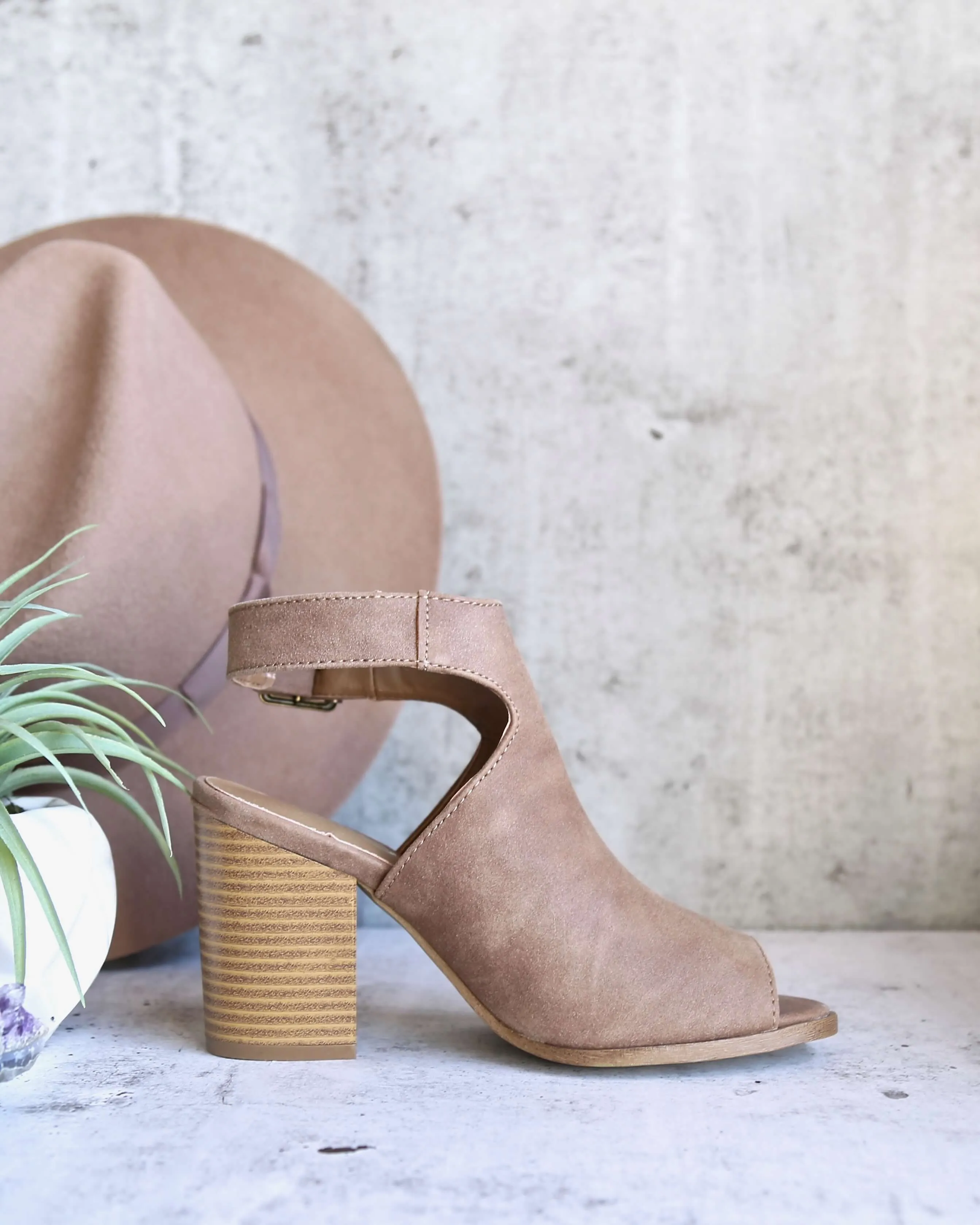 Renee Peep Toe Heeled Booties in Taupe