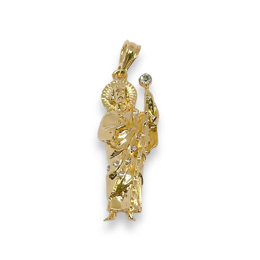 San judas white crystal pendant in 18k of gold layering