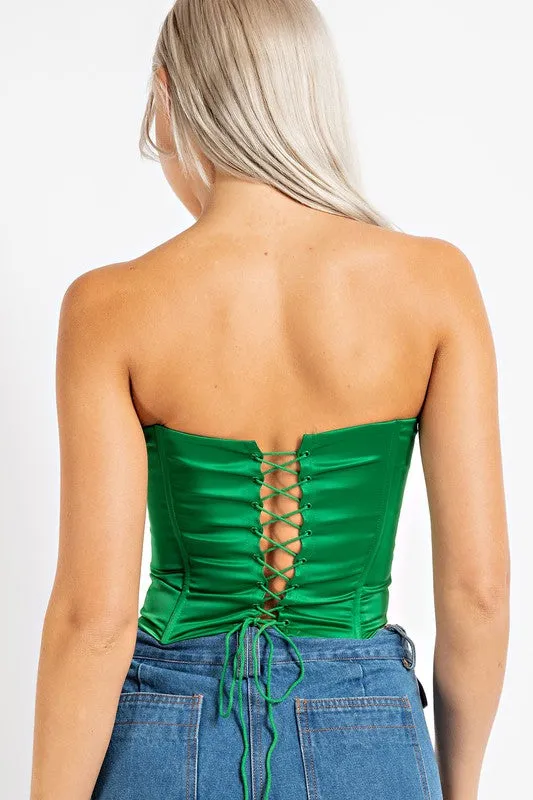 Satin Strapless Lace Up Corset Top