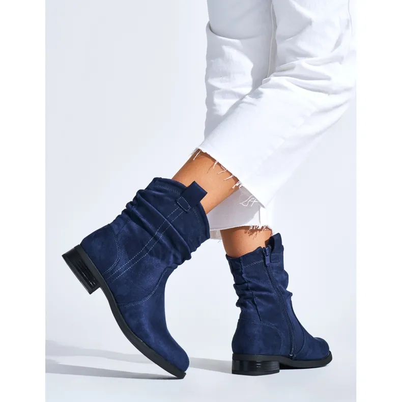 Suede navy blue flat ankle boots