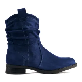 Suede navy blue flat ankle boots