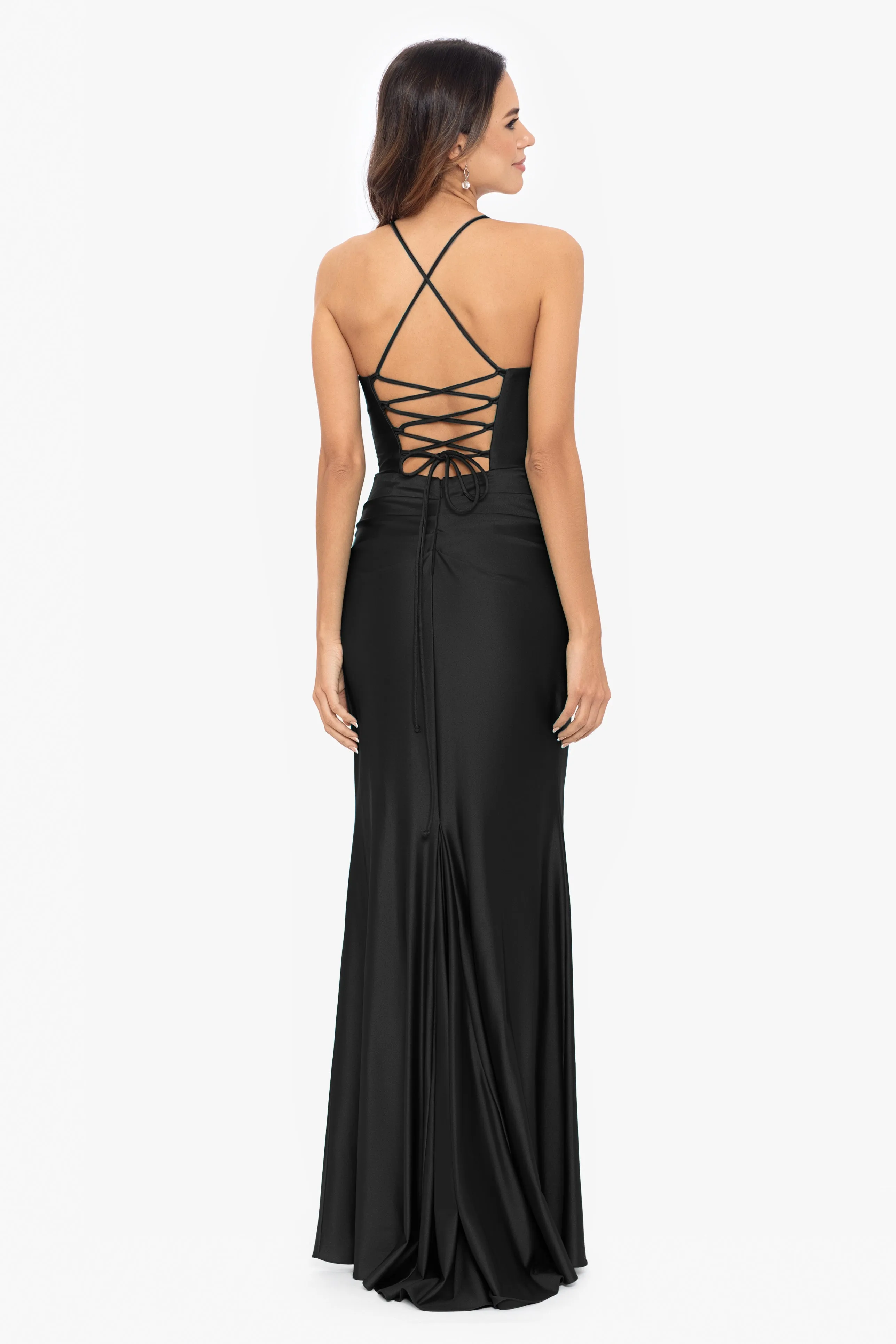 Talia Long Sateen Corset Lace Up Back Dress