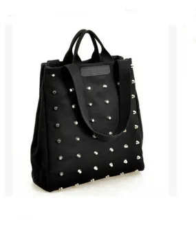 Unique Punk Rivet Canvas Bag Women TopHandle Bags Girl Handbags Tote Bags Messenger Bag For Ladies