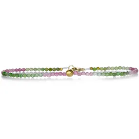 Watermelon Tourmaline and 18k Beaded Bracelet