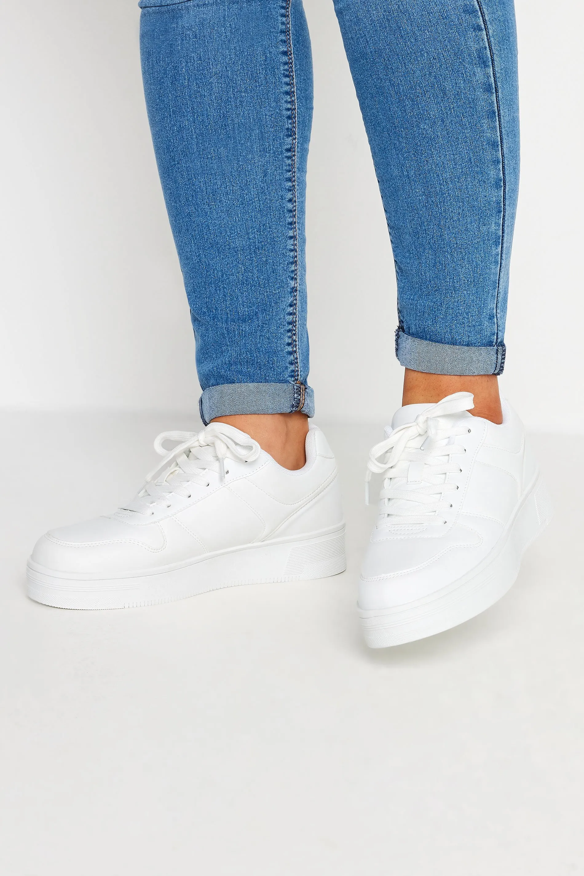 White Chunky Lace Up Trainer In Wide E Fit