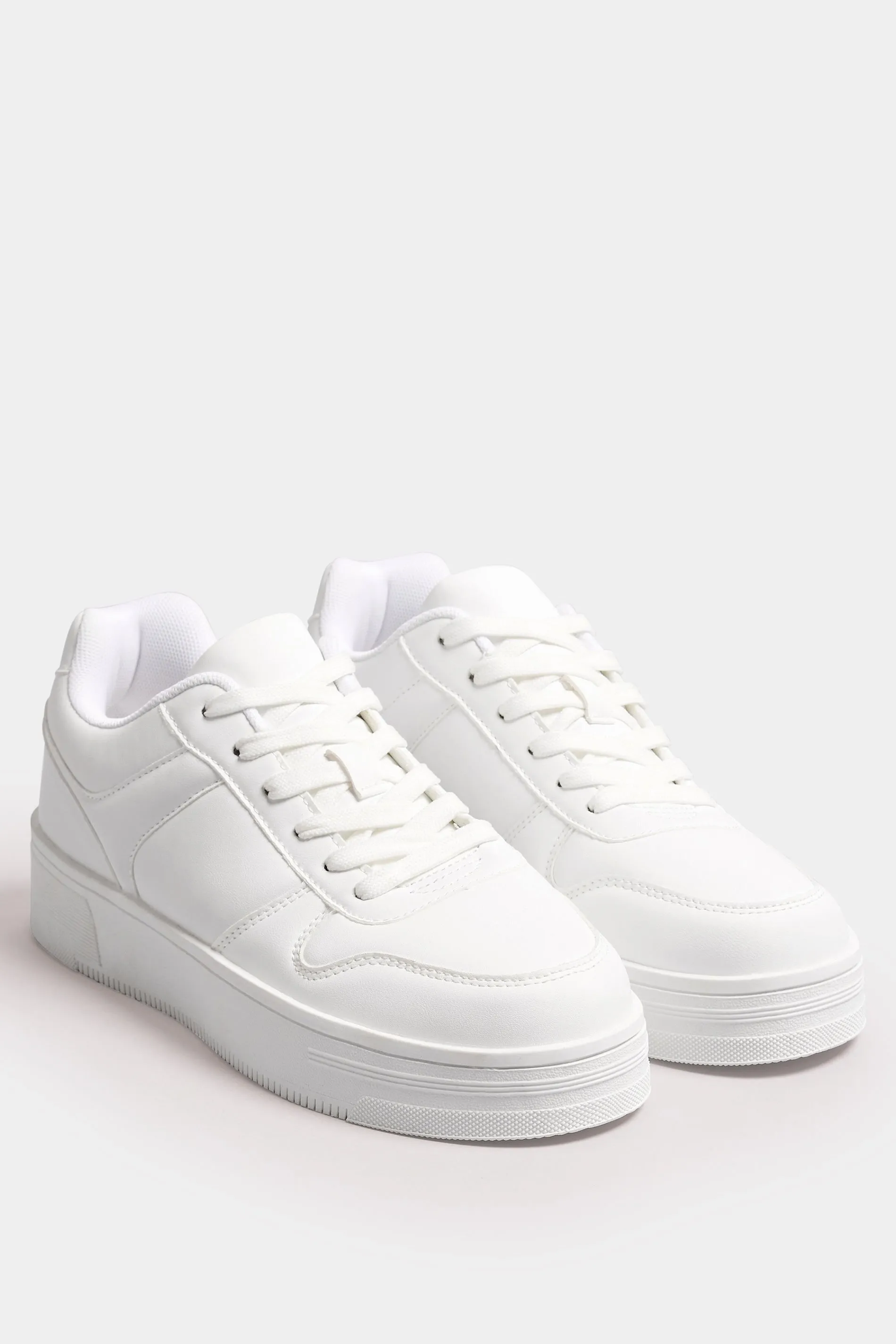 White Chunky Lace Up Trainer In Wide E Fit