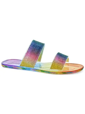 WILD PAIR Womens Rainbow Gradient Rhinestone Juba Round Toe Slip On Jelly