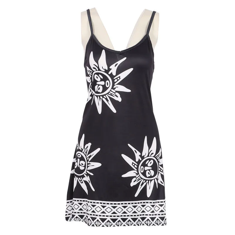 Women Sunflower Print Dress Floral Ethnic Casual Dresses Boho Sunflower Animal Dress SM6