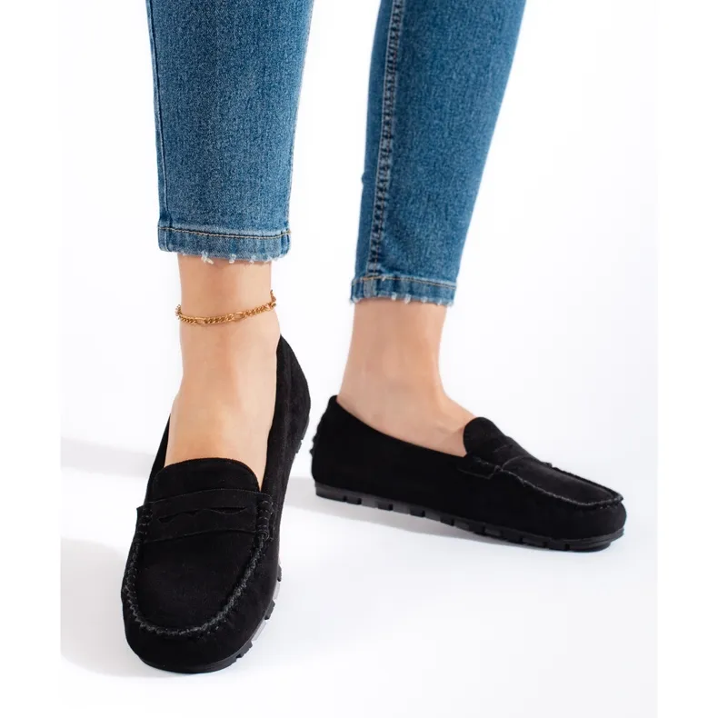 Women's black suede moccasins