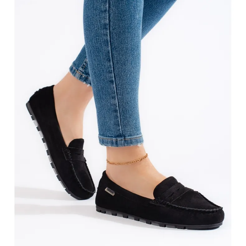 Women's black suede moccasins