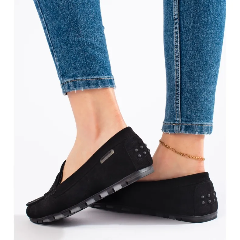 Women's black suede moccasins