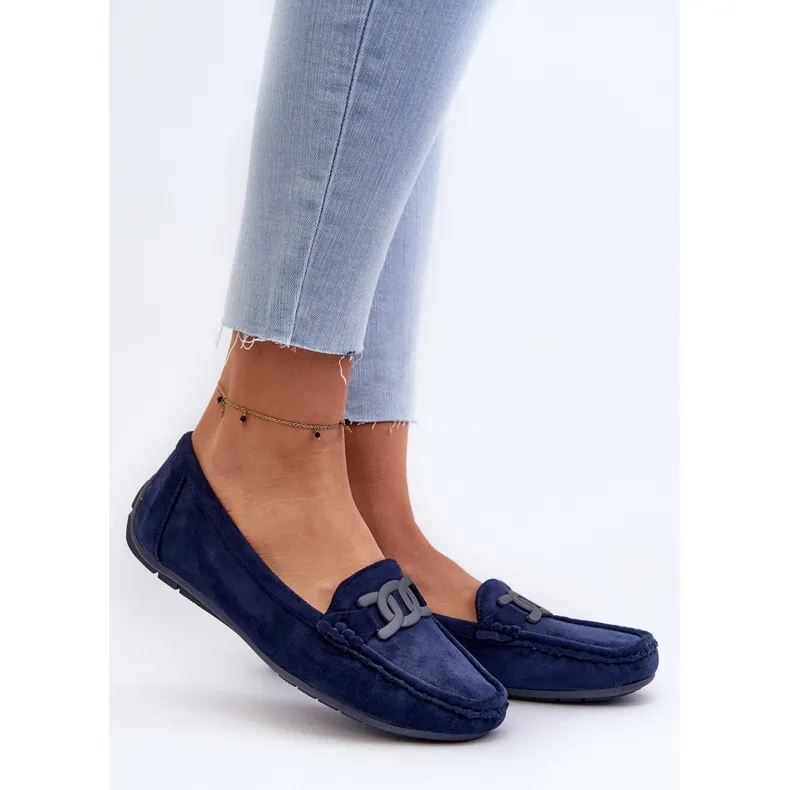 Women's Fashionable Suede Moccasins Navy Blue Rabell