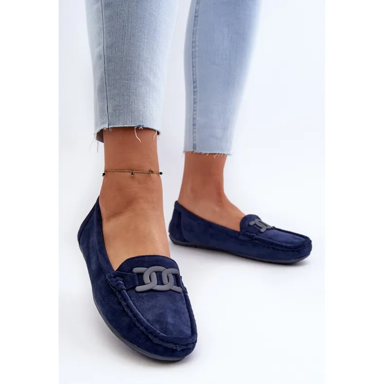 Women's Fashionable Suede Moccasins Navy Blue Rabell