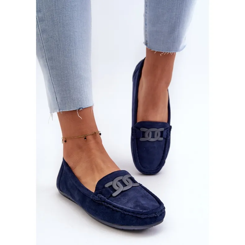 Women's Fashionable Suede Moccasins Navy Blue Rabell