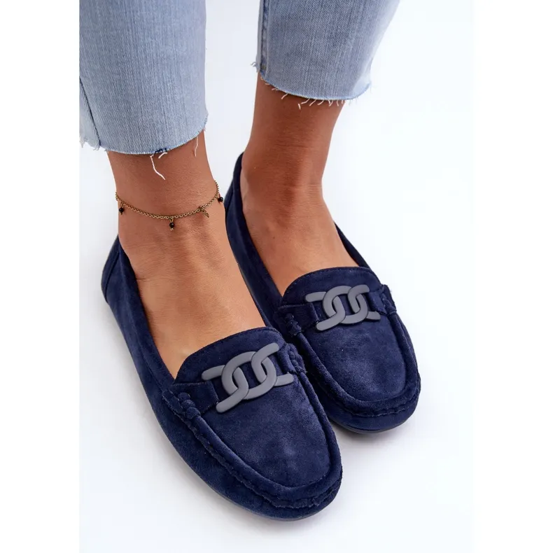 Women's Fashionable Suede Moccasins Navy Blue Rabell