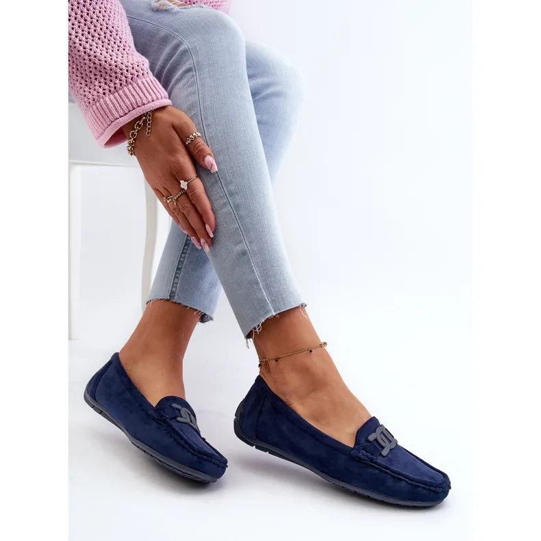 Women's Fashionable Suede Moccasins Navy Blue Rabell