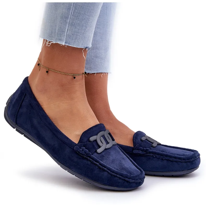 Women's Fashionable Suede Moccasins Navy Blue Rabell